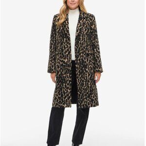 New Vila Leopard Print Wool Blend Long Coat, Women's Size XL